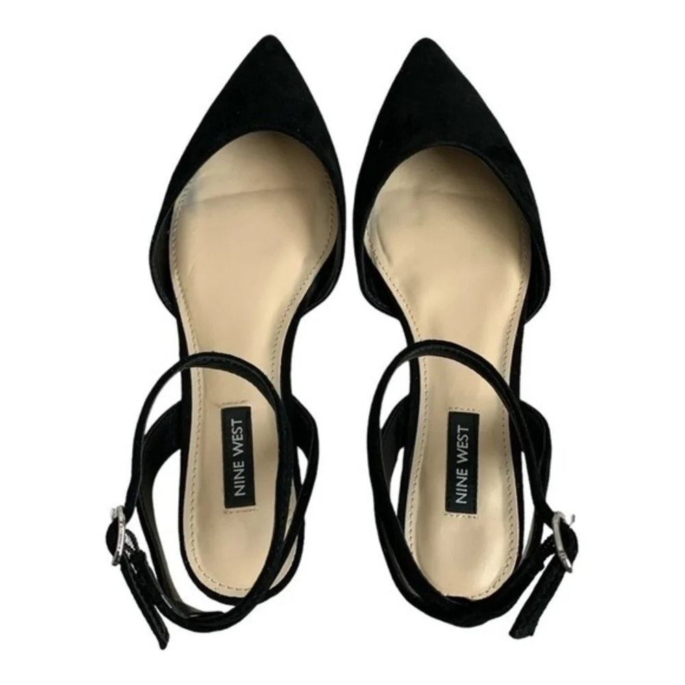 Nine West Briy Black Suede Flats Women’s Ankle Strap Pointed Toe Size 6